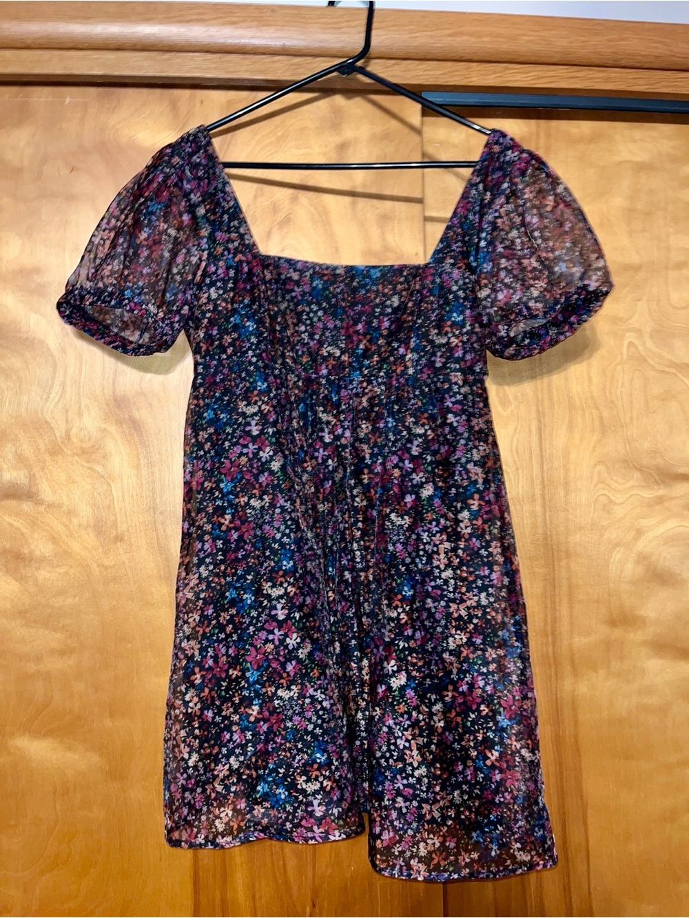 Wild Fable Floral Square-Neck Puff Sleeve Dress in Multicolor